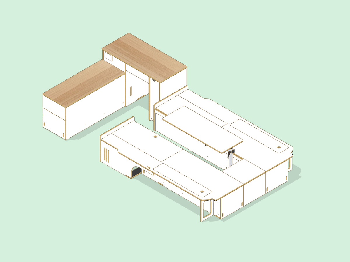 HiAce H200 campervan fit-out south-west view CAD render
