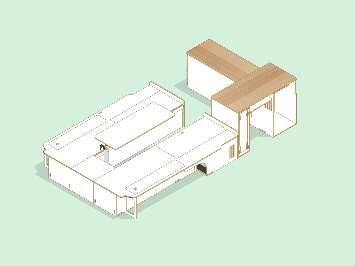 HiAce H200 campervan fit-out south-east view CAD render